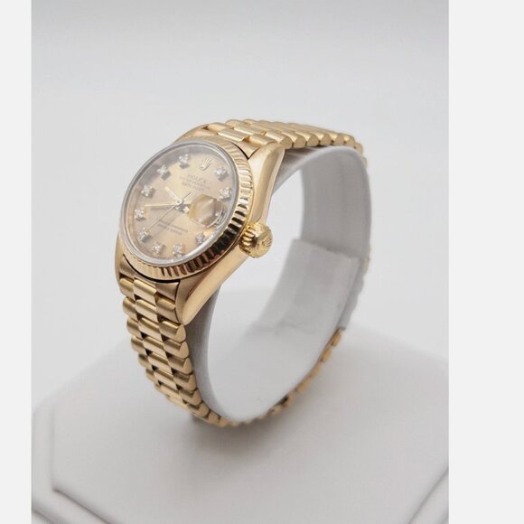 ROLEX DATEJUST FACTORY DIAMOND DIAL President Ladies 18k Yellow Gold Watch main image 6